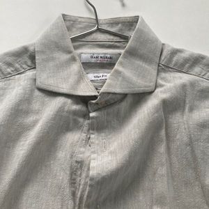 Isaac Mizrahi New York Light Olive Linen Shirt (Medium, 16 x 32/33)